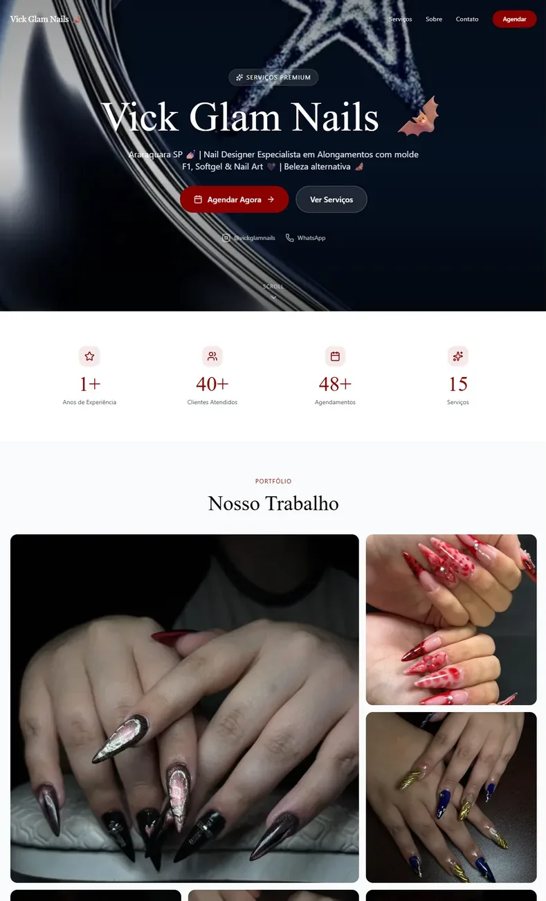 Página real de agendamento da Vick Glam Nails no ar
